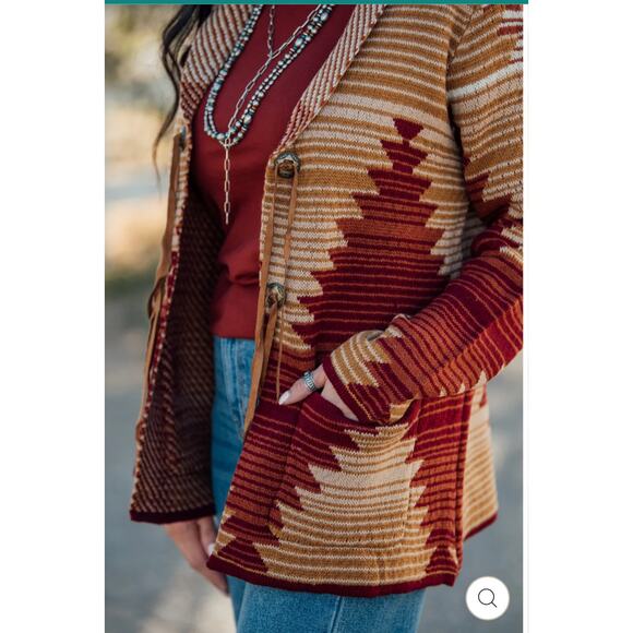COTTON RYE‎ OUTFITTERS OPEN FRONT SOUTHWESTERN AZTEC CARDIGAN CONCHO ACCENTS NWT - Picture 2 of 14